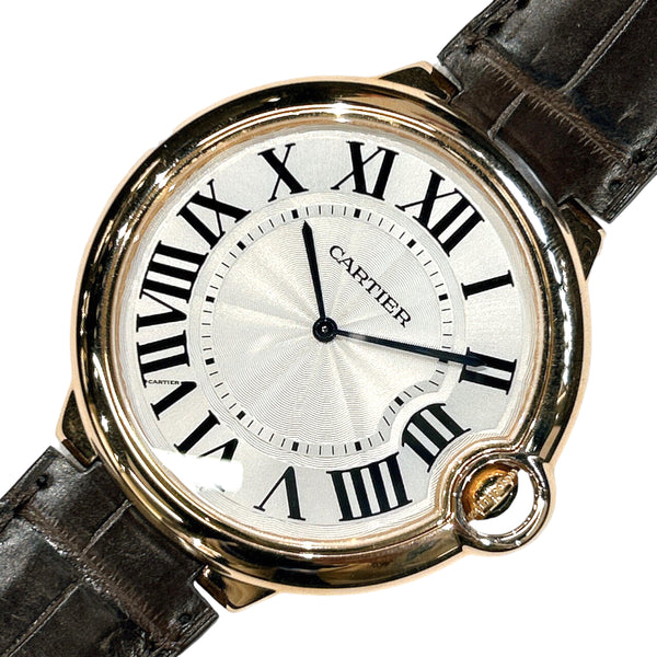 カルティエ Cartier バロンブルーエクストラフラット W6920054 シルバー K18PG/革ベルト（社外品） 手巻き メンズ 腕時計