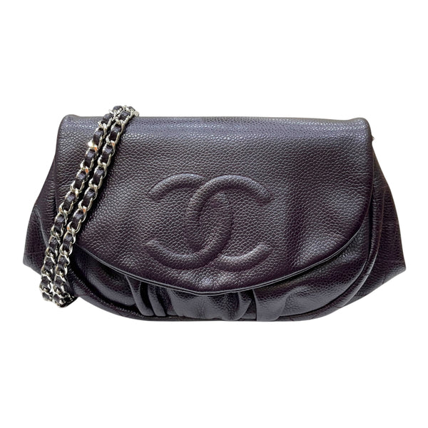 シャネル CHANEL ハーフムーン チェーンウォレット A40033 18番台 パープル シルバー金具 キャビアスキン レディース ショルダーバッグ