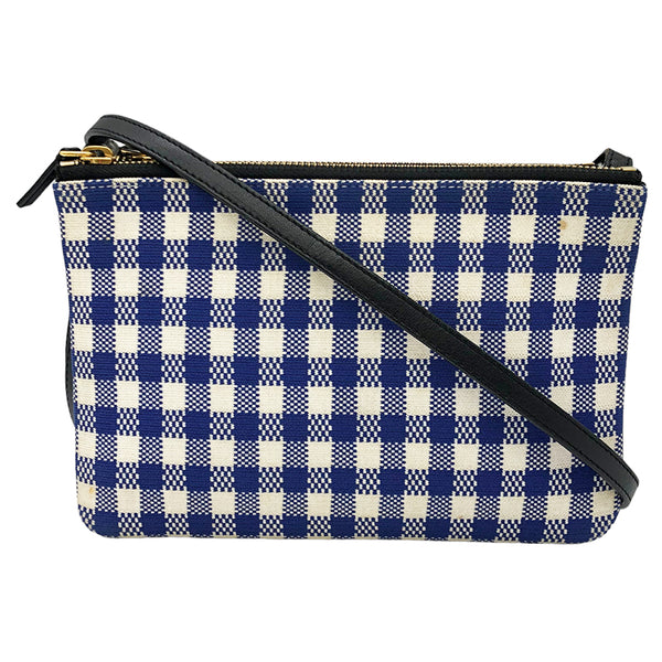 セリーヌ CELINE トリオスモール ショルダーバッグ ブルー×ホワイト ゴールド金具 レザー/キャンバス レディース ショルダーバッグ