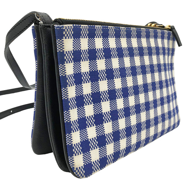 セリーヌ CELINE トリオスモール ショルダーバッグ ブルー×ホワイト ゴールド金具 レザー/キャンバス レディース ショルダーバッグ