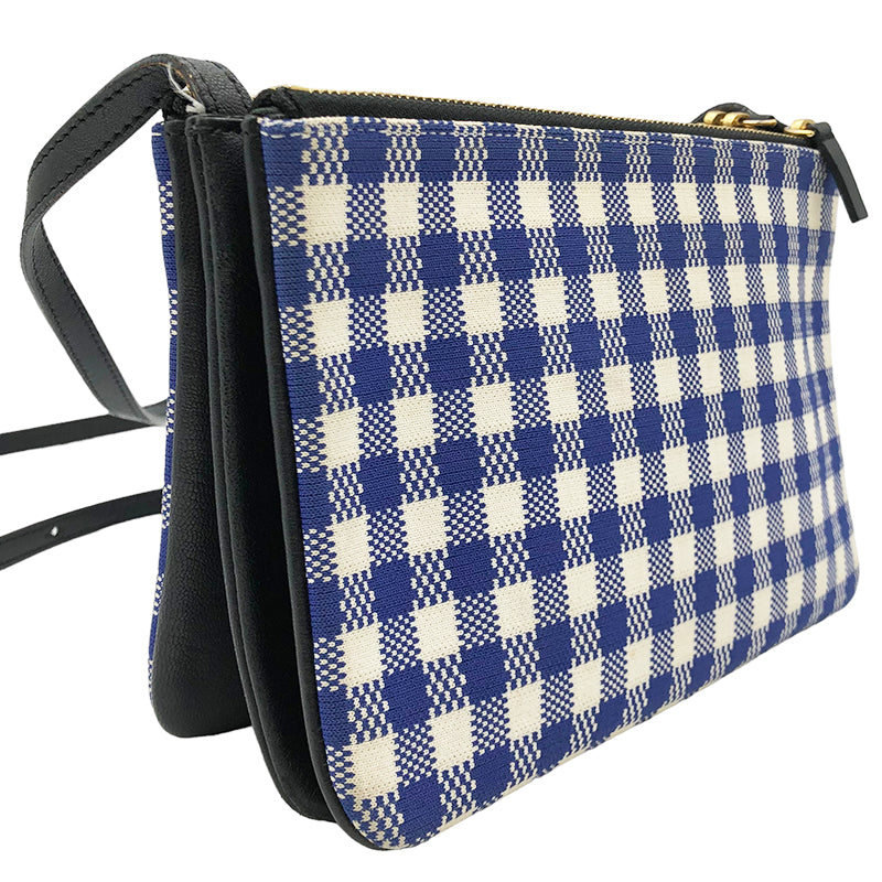 セリーヌ CELINE トリオスモール ショルダーバッグ ブルー×ホワイト ゴールド金具 レザー/キャンバス レディース ショルダーバッグ