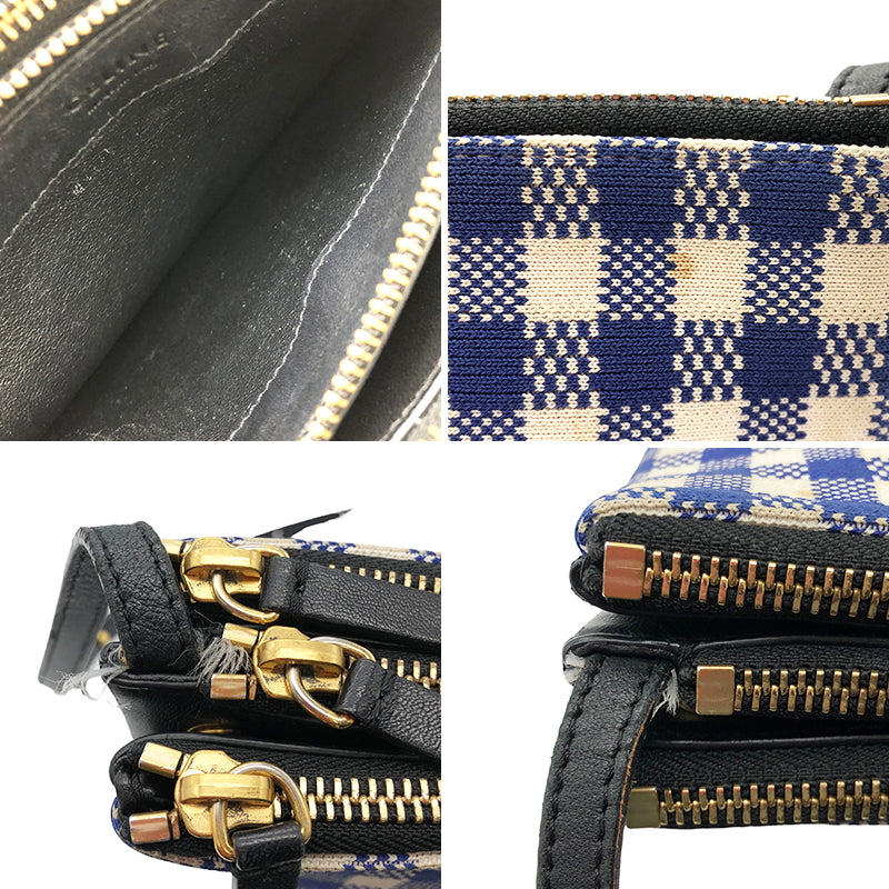 セリーヌ CELINE トリオスモール ショルダーバッグ ブルー×ホワイト ゴールド金具 レザー/キャンバス レディース ショルダーバッグ