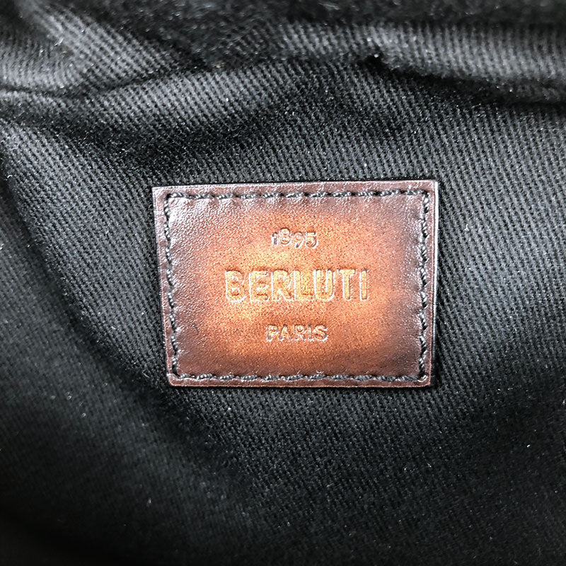 ベルルッティ Berluti アイル メッセンジャーバッグ ブラック シルバー金具 キャンバス/レザー メンズ ボディバッグ