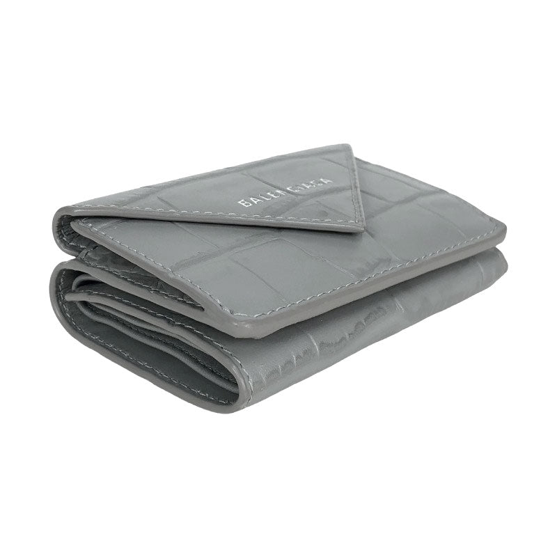 バレンシアガ BALENCIAGA ペーパーウォレット 391446 グレー レザー レディース 三つ折り財布