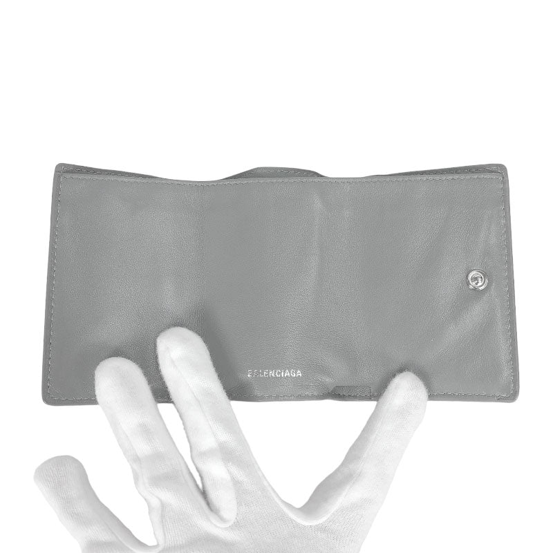 バレンシアガ BALENCIAGA ペーパーウォレット 391446 グレー レザー レディース 三つ折り財布
