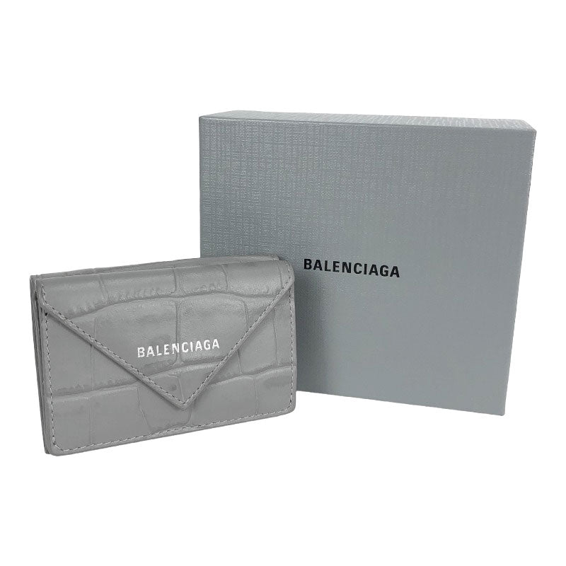 バレンシアガ BALENCIAGA ペーパーウォレット 391446 グレー レザー レディース 三つ折り財布