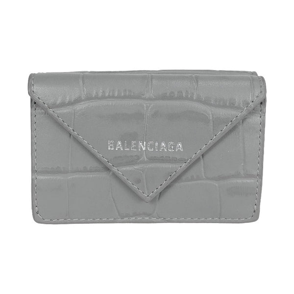 バレンシアガ BALENCIAGA ペーパーウォレット 391446 グレー レザー レディース 三つ折り財布