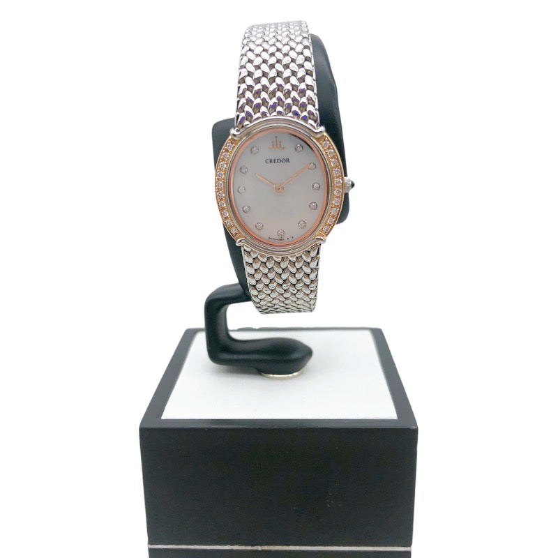 セイコー SEIKO CREDOR　ジグノホワイトシェル シルバー/ピングゴールド ステンレススチール×ピングゴールド×ダイヤモンド クオーツ  レディース 腕時計