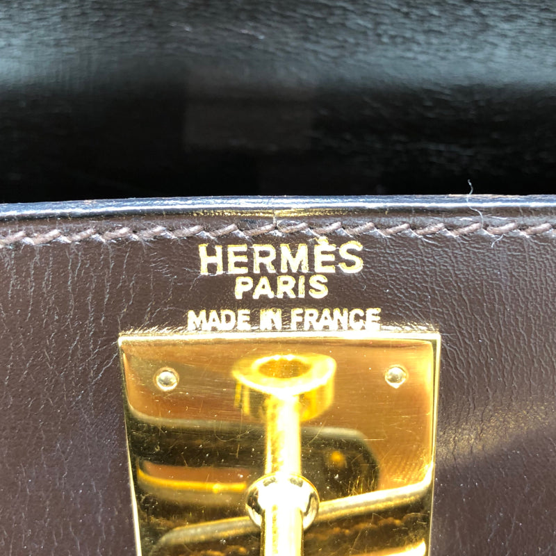 エルメス HERMES ケリー28 外縫い 〇V刻 ダークブラウン ボックスカーフ ゴールド金具 レディース ハンドバッグ