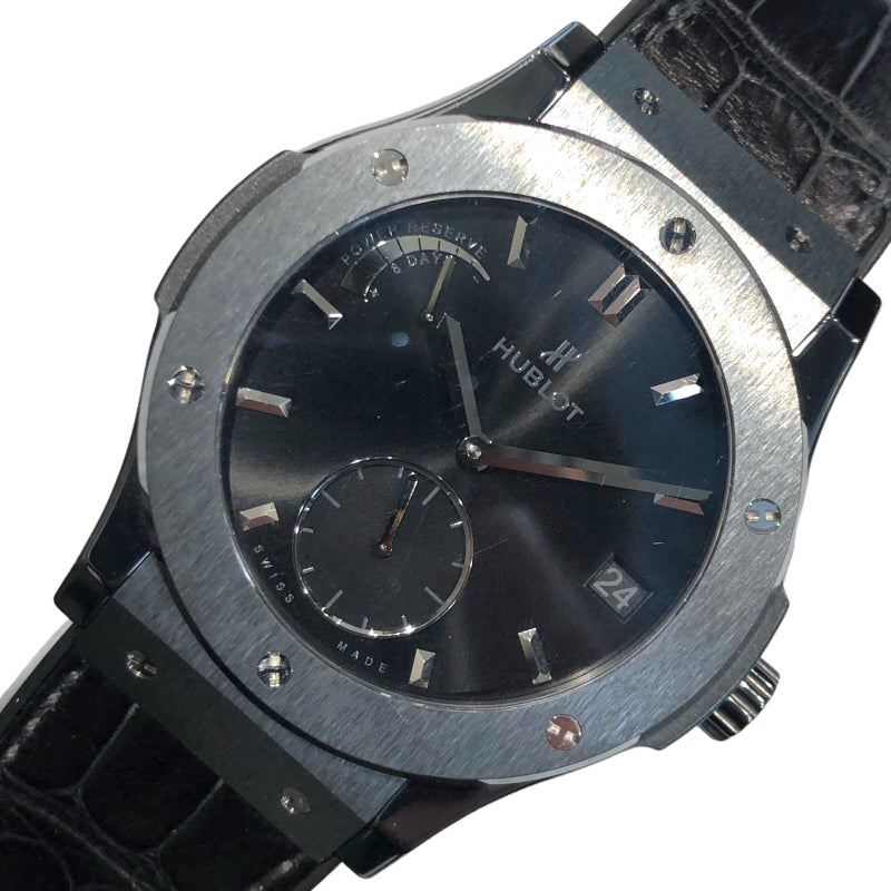 ウブロ HUBLOT クラシック・フュージョン パワーリザーブ8デイズ オールブラック 516.CM.1440.LR ブラック チタン×セラミック 手巻き メンズ 腕時計