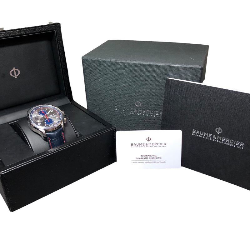 ボーム＆メルシェ BAUME & MERCIER クリフトングラフ クロノグラフ MOA10370 ブラック  SS/革ベルト 自動巻き メンズ 腕時計