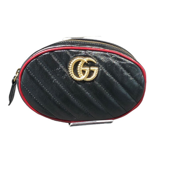 グッチ GUCCI GGマーモント ベルトバッグ 476434 ブラック/レッド レザー レディース ウエストバッグ