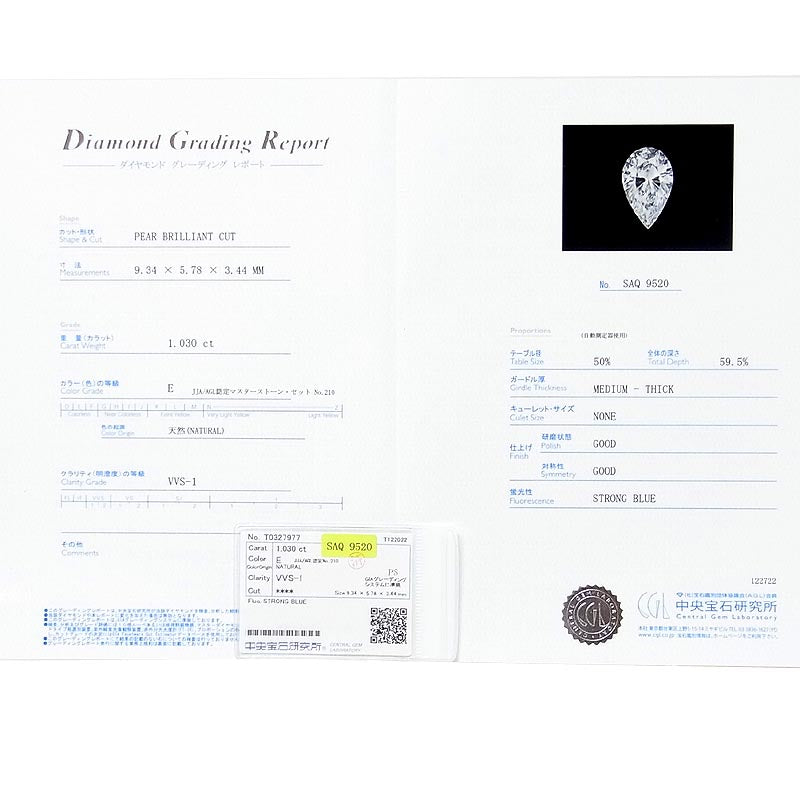 ダイヤモンド 1.030/0.352ct ペンダントトップ PT900 ダイヤモンド ジュエリー