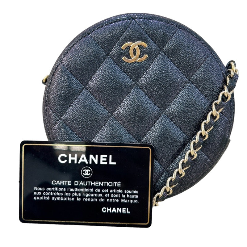 シャネル CHANEL マトラッセ ラウンド チェーンショルダーバッグ AP0245 メタリックグリーン/GD金具 キャビア レディース ショルダーバッグ