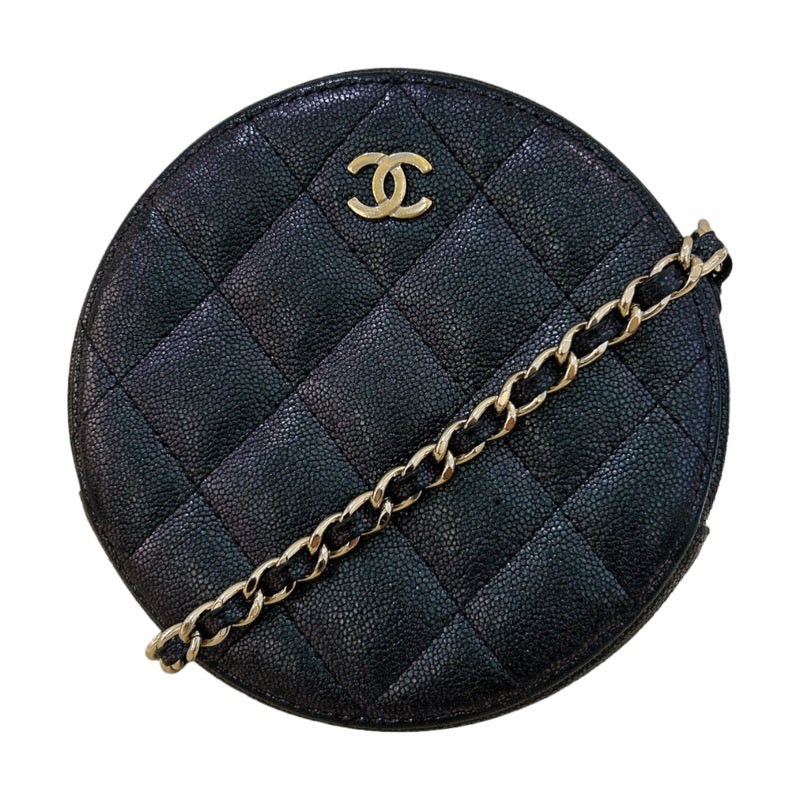 シャネル CHANEL マトラッセ ラウンド チェーンショルダーバッグ AP0245 メタリックグリーン/GD金具 キャビア レディース ショルダーバッグ