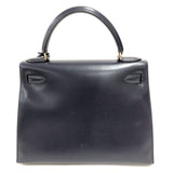 エルメス HERMES ケリー28 □B刻 ブルーインディゴ ゴールド金具 ボックスカーフ レディース ハンドバッグ