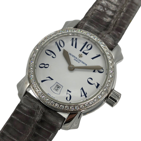 ヴァシュロン・コンスタンタン VACHERON CONSTANTIN マルタ 25715/000G ホワイト K18WG/トカゲ革ベルト クオーツ レディース 腕時計