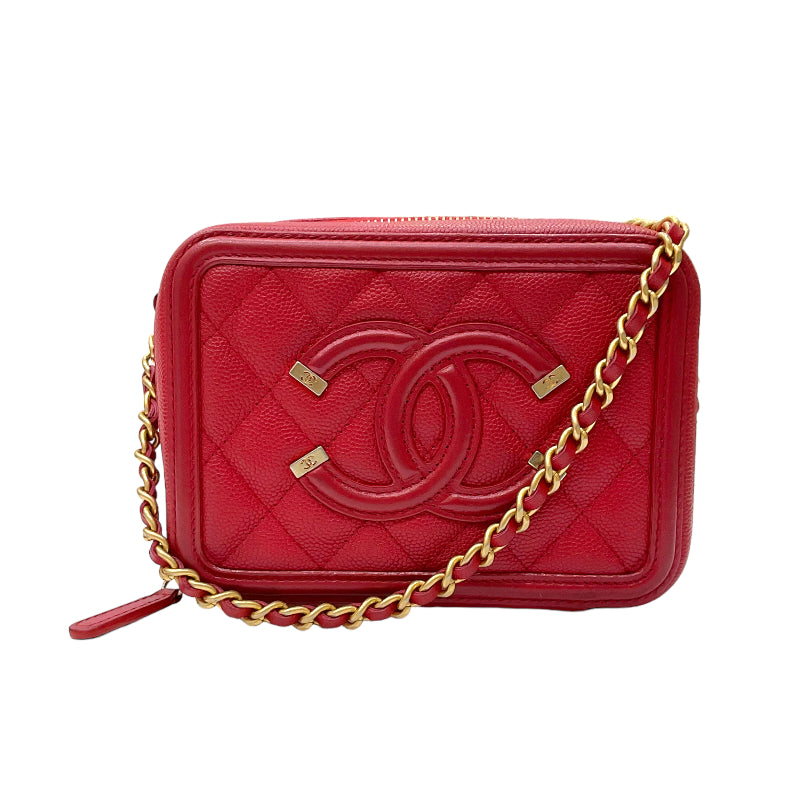 シャネル CHANEL CCフィグリー ミニチェーンショルダーバッグ A84452 レッド ゴールド金具 キャビアスキン レディース ショルダーバッグ