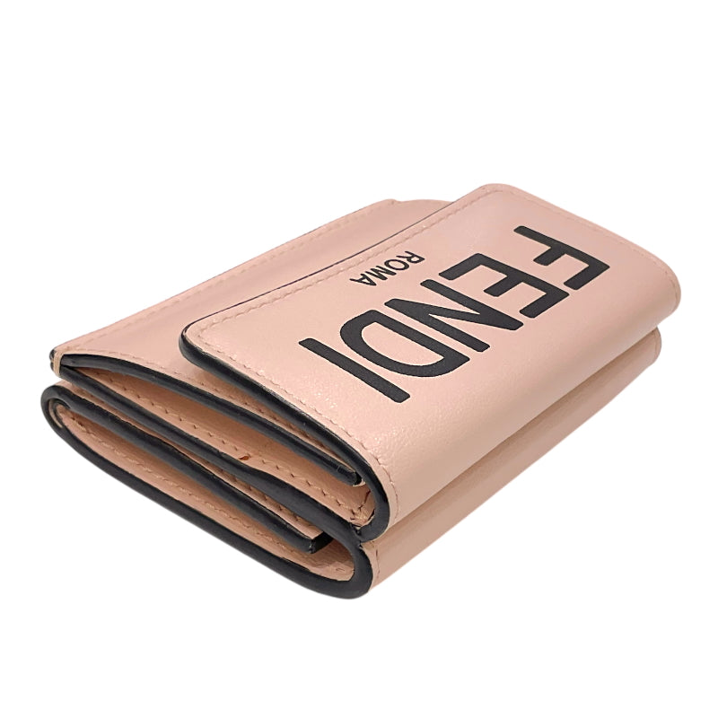 フェンディ FENDI コンパクト ウォレット 8M0395 ピンクベージュ レザー レディース 二つ折り財布