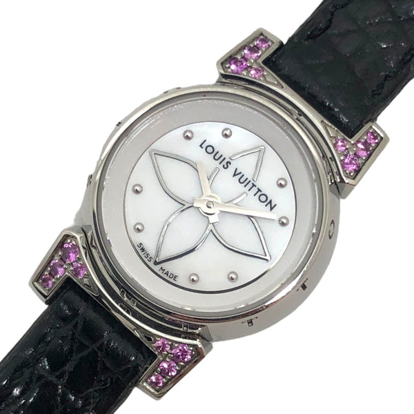 ルイ・ヴィトン LOUIS VUITTON タンブール ビジュ Q151I ホワイトシェル文字盤  SS/レザーストラップ(社外品) クオーツ 腕時計 レディース