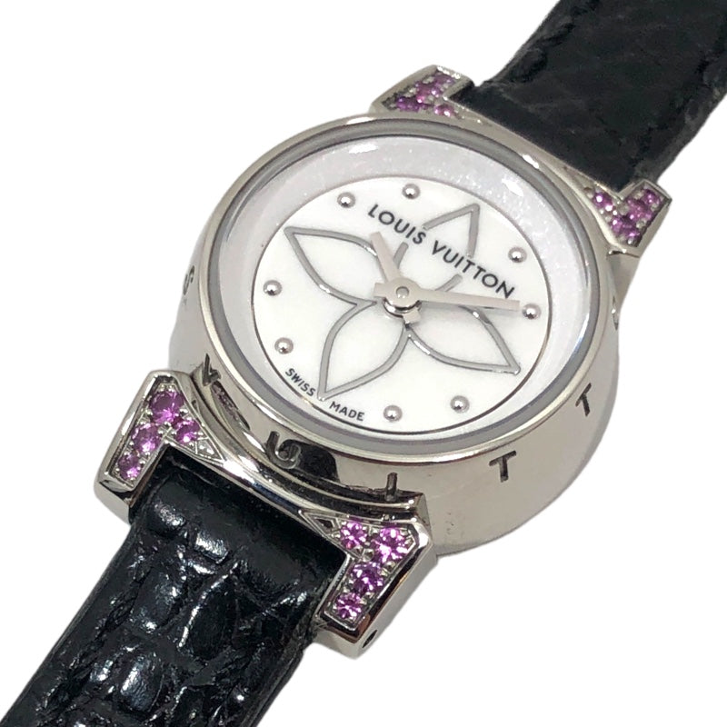 ルイ・ヴィトン LOUIS VUITTON タンブール ビジュ Q151I ホワイトシェル文字盤  SS/レザーストラップ(社外品) クオーツ 腕時計 レディース