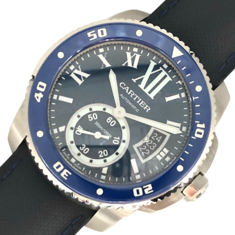 カルティエ Cartier カリブル ドゥ カルティエ ダイバー WSCA0010 ブルー SS/革ベルト 自動巻き メンズ 腕時計