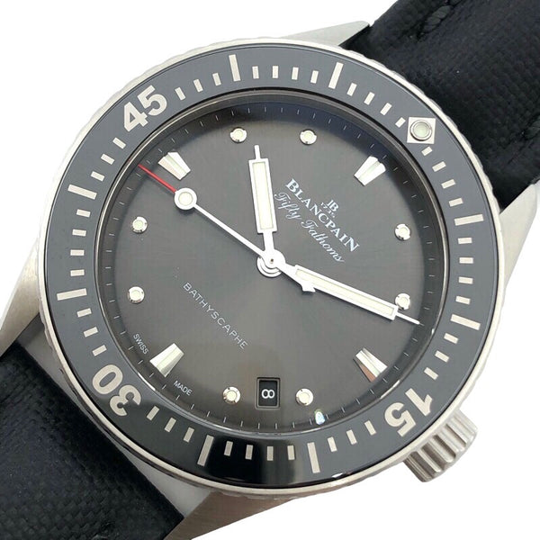 ブランパン BLANCPAIN フィフティファゾムス 5100B-1110-B52A グレー SS/革ベルト 自動巻き メンズ 腕時計