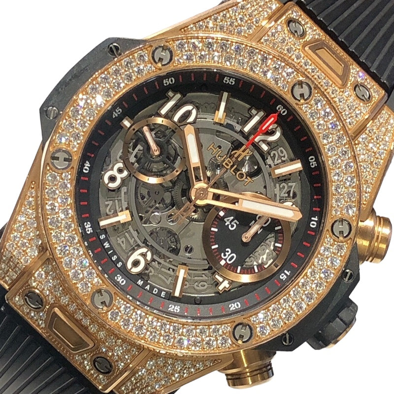 ウブロ HUBLOT ビッグバン ウニコ キングゴールド パヴェ 411.OX.1180.RX,1704 ブラック/ゴールド K18イエローゴールド チタニウム メンズ 腕時計