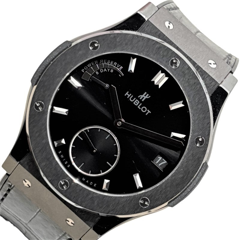 ウブロ HUBLOT クラシック・フュージョン パワーリザーブ8デイズ オールブラック 516.CM.1440.LR チタン×セラミック 手巻き メンズ 腕時計