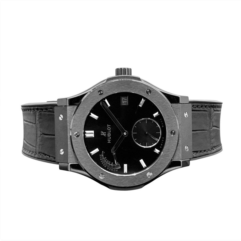ウブロ HUBLOT クラシック・フュージョン パワーリザーブ8デイズ オールブラック 516.CM.1440.LR チタン×セラミック 手巻き メンズ 腕時計