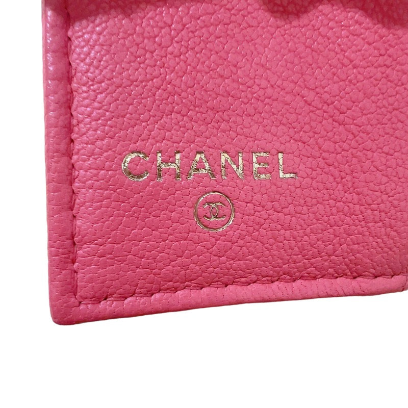 シャネル CHANEL コンパクトウォレット ピンク/ゴールド金具 カーフ レディース 三つ折り財布