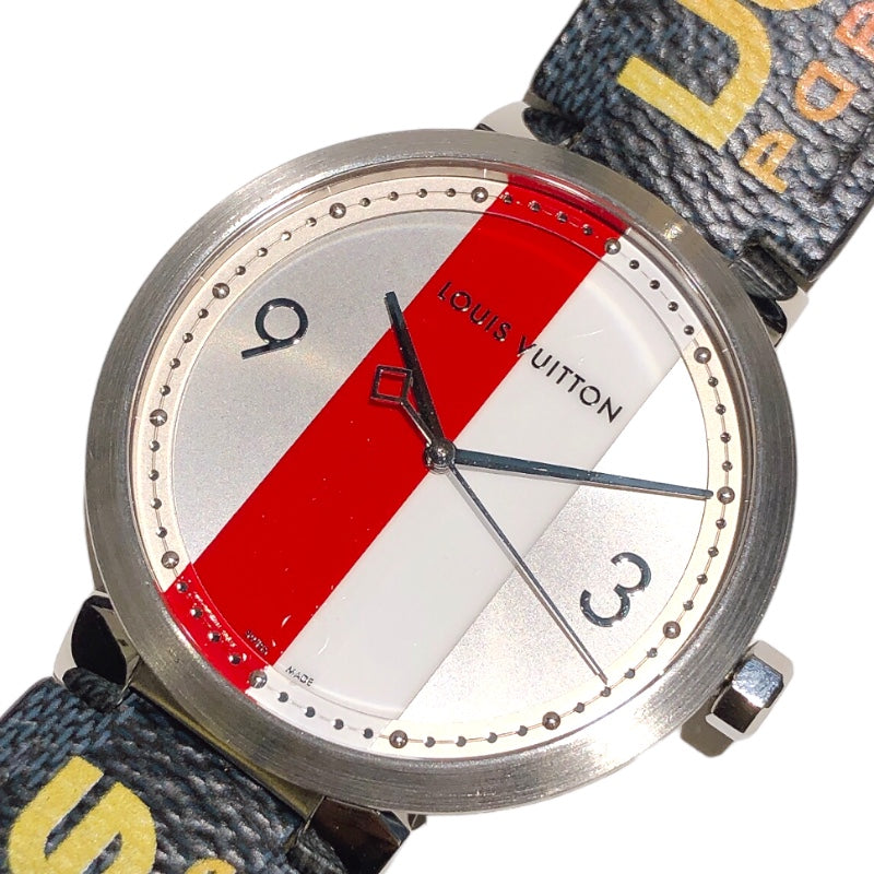ルイ・ヴィトン LOUIS VUITTON タンブールスリム キムジョーンズ限定モデル Q1D02 ベルト：ブラック ステンレススチール レザー メンズ 腕時計