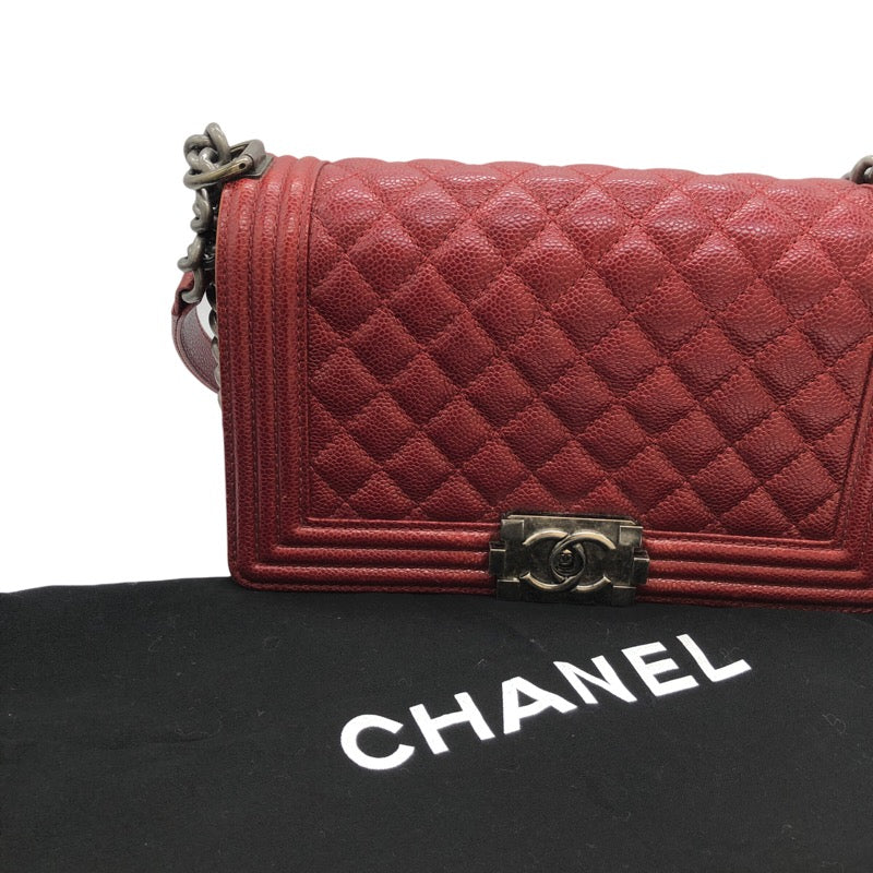 シャネル CHANEL ボーイシャネル25 レッド/SV金具 キャビアスキン レディース ショルダーバッグ