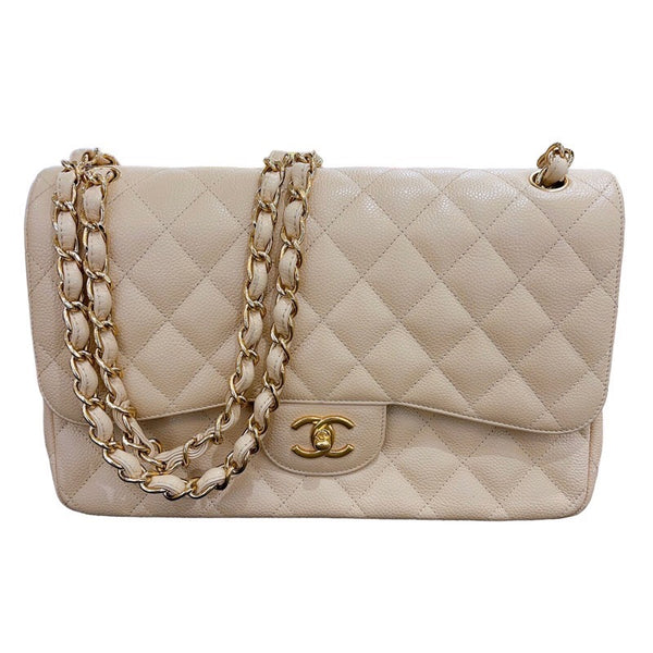 シャネル CHANEL デカマトラッセ30 A58600 ベージュ×ゴールド金具 キャビアスキン レディース ショルダーバッグ