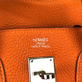 エルメス HERMES バーキン35 □N刻 オレンジ シルバー金具 トゴ レディース ハンドバッグ