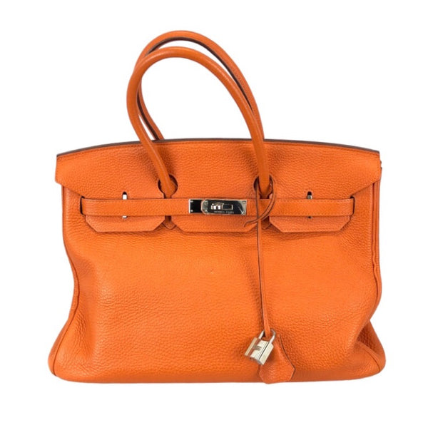 エルメス HERMES バーキン35 □N刻 オレンジ シルバー金具 トゴ レディース ハンドバッグ