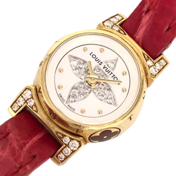 ルイ・ヴィトン LOUIS VUITTON タンブール ビジュ ホワイトシェル Q151L ホワイトシェル文字盤 K18イエローゴールド/アリゲーターレザー クオーツ レディース 腕時計