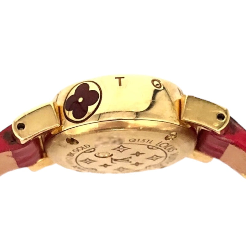 ルイ・ヴィトン LOUIS VUITTON タンブール ビジュ ホワイトシェル Q151L ホワイトシェル文字盤 K18イエローゴールド/アリゲーターレザー クオーツ レディース 腕時計