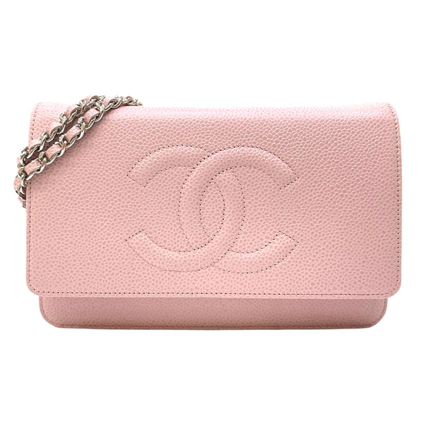 シャネル CHANEL ココマーク チェーンウォレット A48654 16番台 ピンク シルバー金具 キャビアスキン レディース ショルダーバッグ