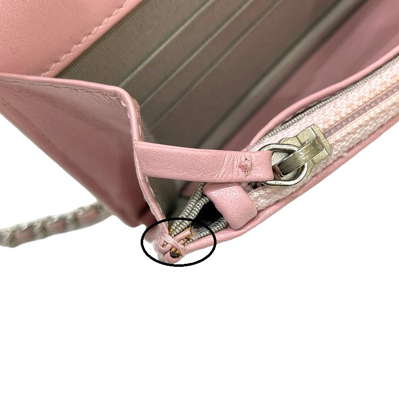 シャネル CHANEL ココマーク チェーンウォレット A48654 16番台 ピンク シルバー金具 キャビアスキン レディース ショルダーバッグ