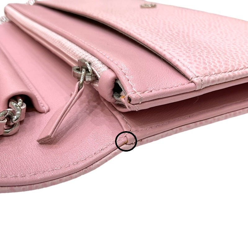 シャネル CHANEL ココマーク チェーンウォレット A48654 16番台 ピンク シルバー金具 キャビアスキン レディース ショルダーバッグ