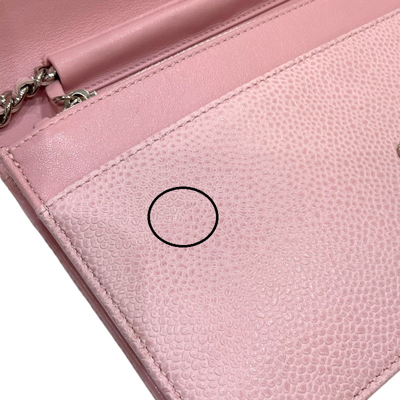 シャネル CHANEL ココマーク チェーンウォレット A48654 16番台 ピンク シルバー金具 キャビアスキン レディース ショルダーバッグ