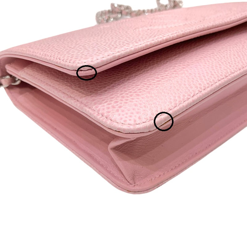 シャネル CHANEL ココマーク チェーンウォレット A48654 16番台 ピンク シルバー金具 キャビアスキン レディース ショルダーバッグ