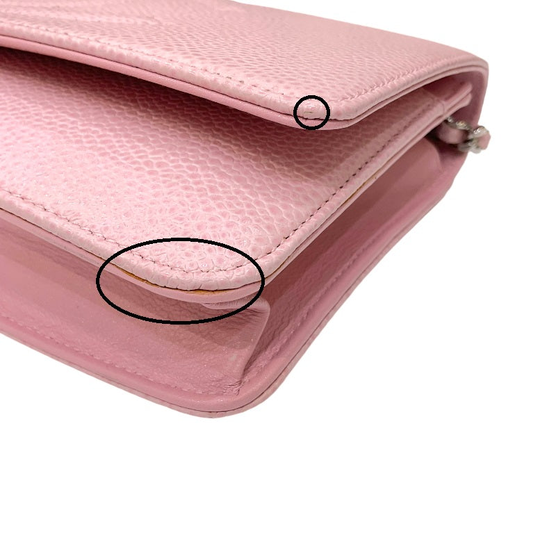 シャネル CHANEL ココマーク チェーンウォレット A48654 16番台 ピンク シルバー金具 キャビアスキン レディース ショルダーバッグ