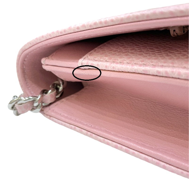 シャネル CHANEL ココマーク チェーンウォレット A48654 16番台 ピンク シルバー金具 キャビアスキン レディース ショルダーバッグ