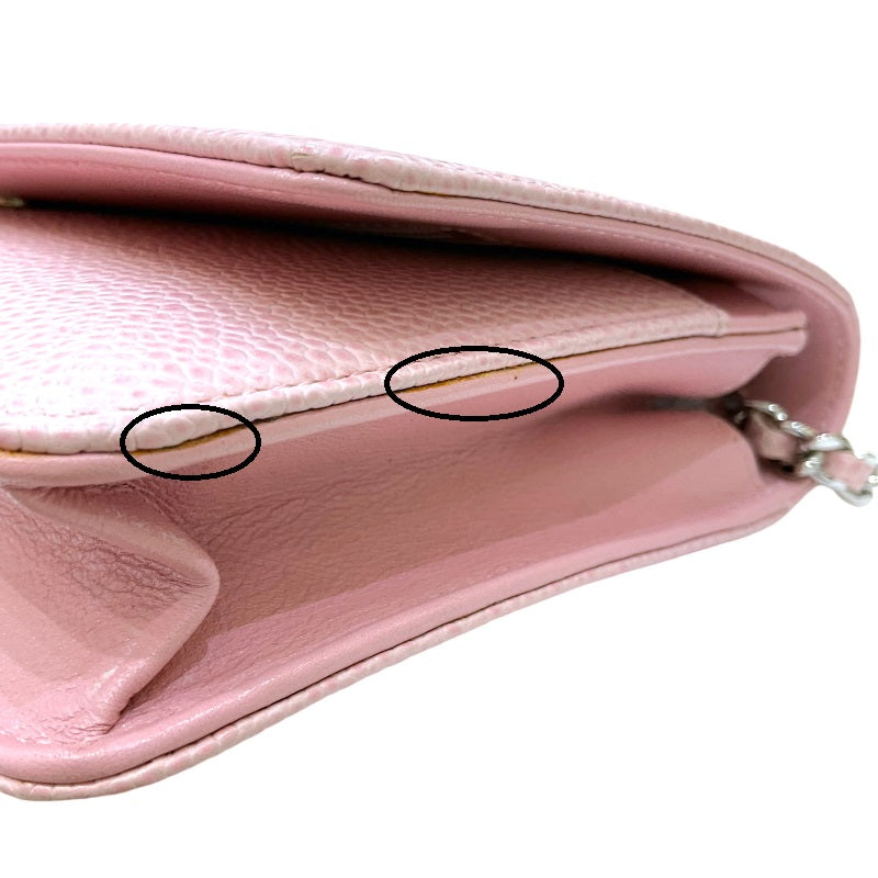 シャネル CHANEL ココマーク チェーンウォレット A48654 16番台 ピンク シルバー金具 キャビアスキン レディース ショルダーバッグ