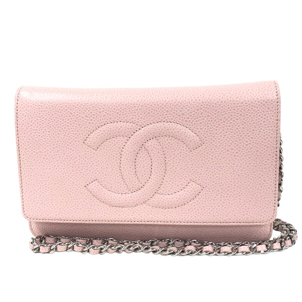 シャネル CHANEL チェーンウォレット A48654 16番台 ピンク/SV金具 キャビアスキン レディース ショルダーバッグ