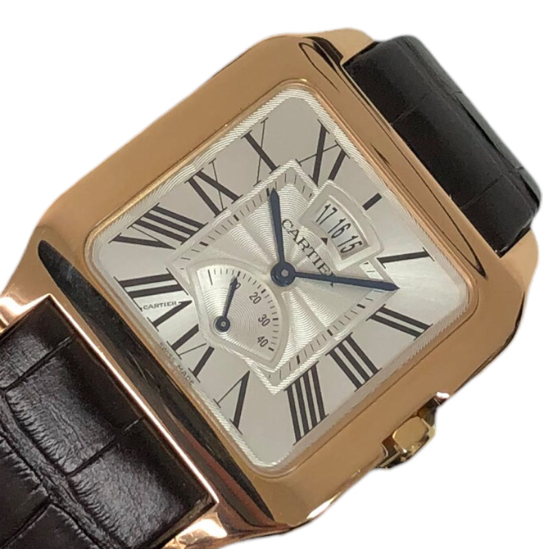 カルティエ Cartier サントスデュモンカレンダー＆パワーリザーブ W2020067 シルバー  K18PG/革ベルト 手巻き メンズ 腕時計