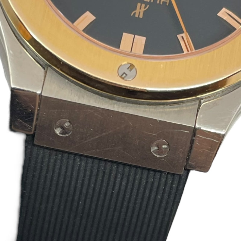 ウブロ HUBLOT クラシックフォージュン チタニウム キングゴールド 581.NO.1180.RX ブラック K18PG/チタニウム/ラバーベルト クオーツ レディース 腕時計