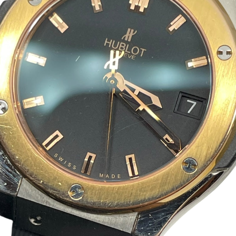 ウブロ HUBLOT クラシックフォージュン チタニウム キングゴールド 581.NO.1180.RX ブラック K18PG/チタニウム/ラバーベルト クオーツ レディース 腕時計